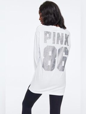 PINK Victoria's Secret LOGO Bling White Long Sleeve Tee Vintage Y2K XS